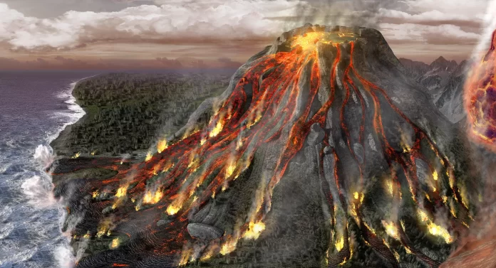 One conclusion from studying volcanoes was how they were formed. Volcanoes are formed when magma, a hot liquid rock, rises through the earth's crust and into the atmosphere. The pressure in the chamber the lava is rising through forces it to erupt at a vent or blow holes in the surface of the Earth.